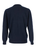 Blue Crewneck Sweater with Ribbed Trims in Wool Man Blu Jersey