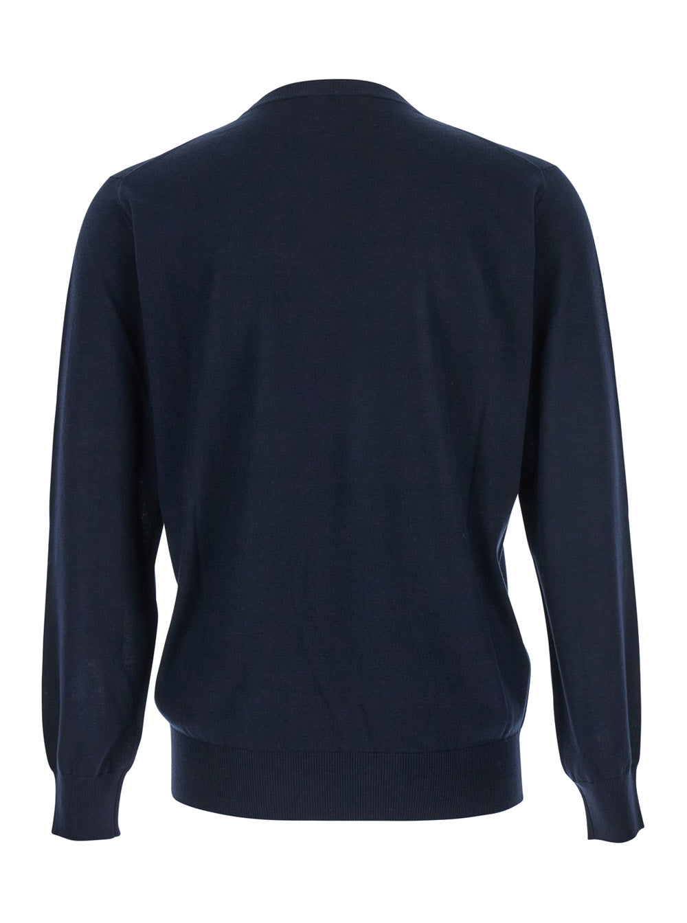 Blue Crewneck Sweater with Ribbed Trims in Wool Man Blu Jersey