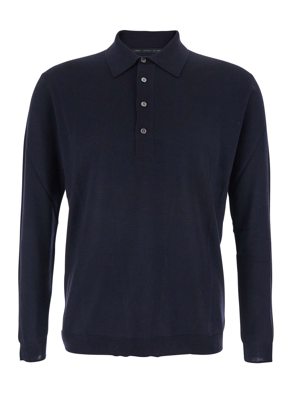 Blue Sweater with Polo Shirt Style Collar and Long Sleeves in Wool Man Blu Jersey