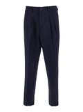 Blue Pants with Elastic Waist and Belt Loops in Cotton Man Blu Trousers