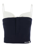 Black Sleeveless Top with Bow on the Rear and Logo Embroidery Front in Wool Woman Jersey