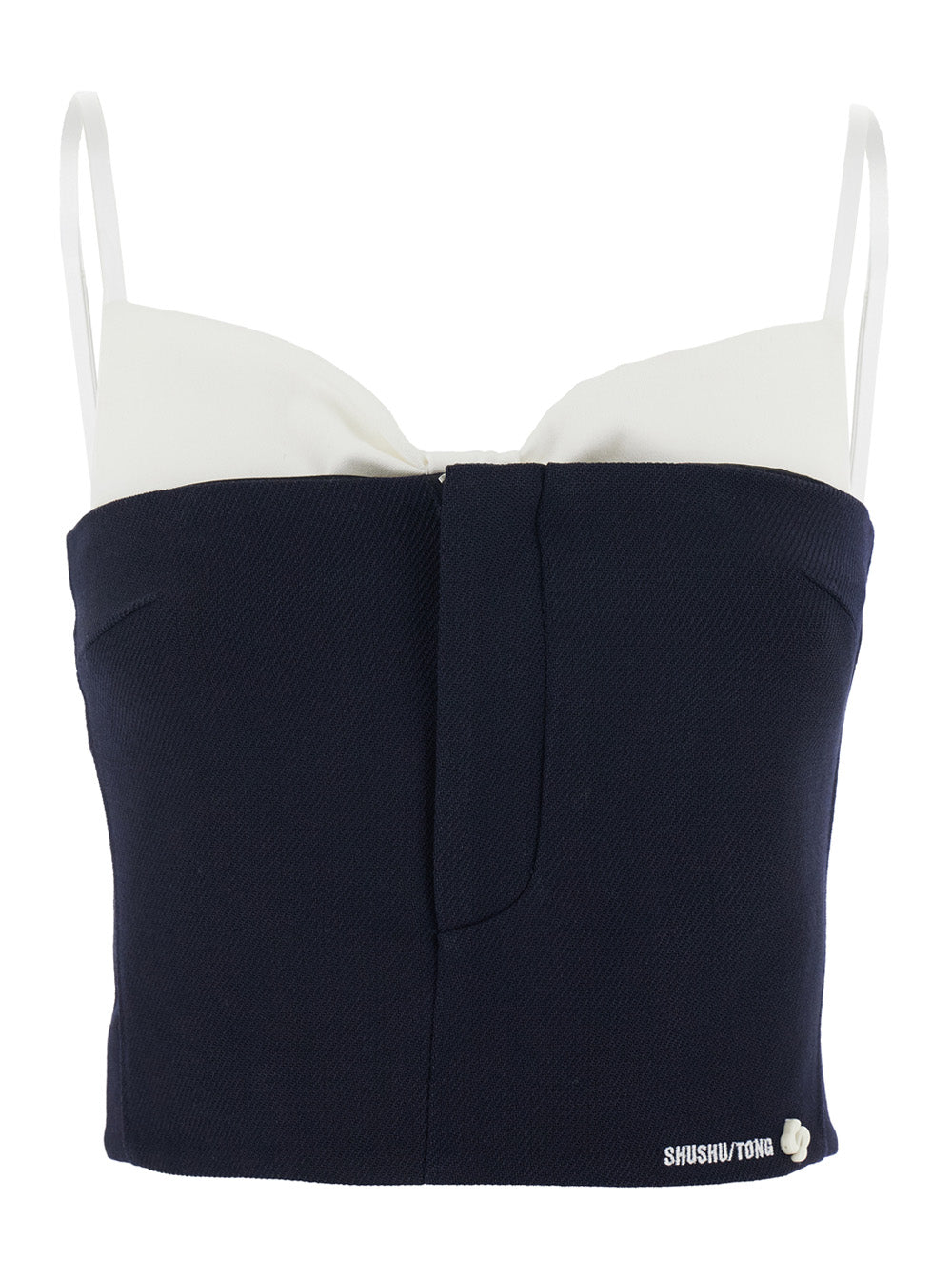 Black Sleeveless Top with Bow on the Rear and Logo Embroidery Front in Wool Woman Jersey