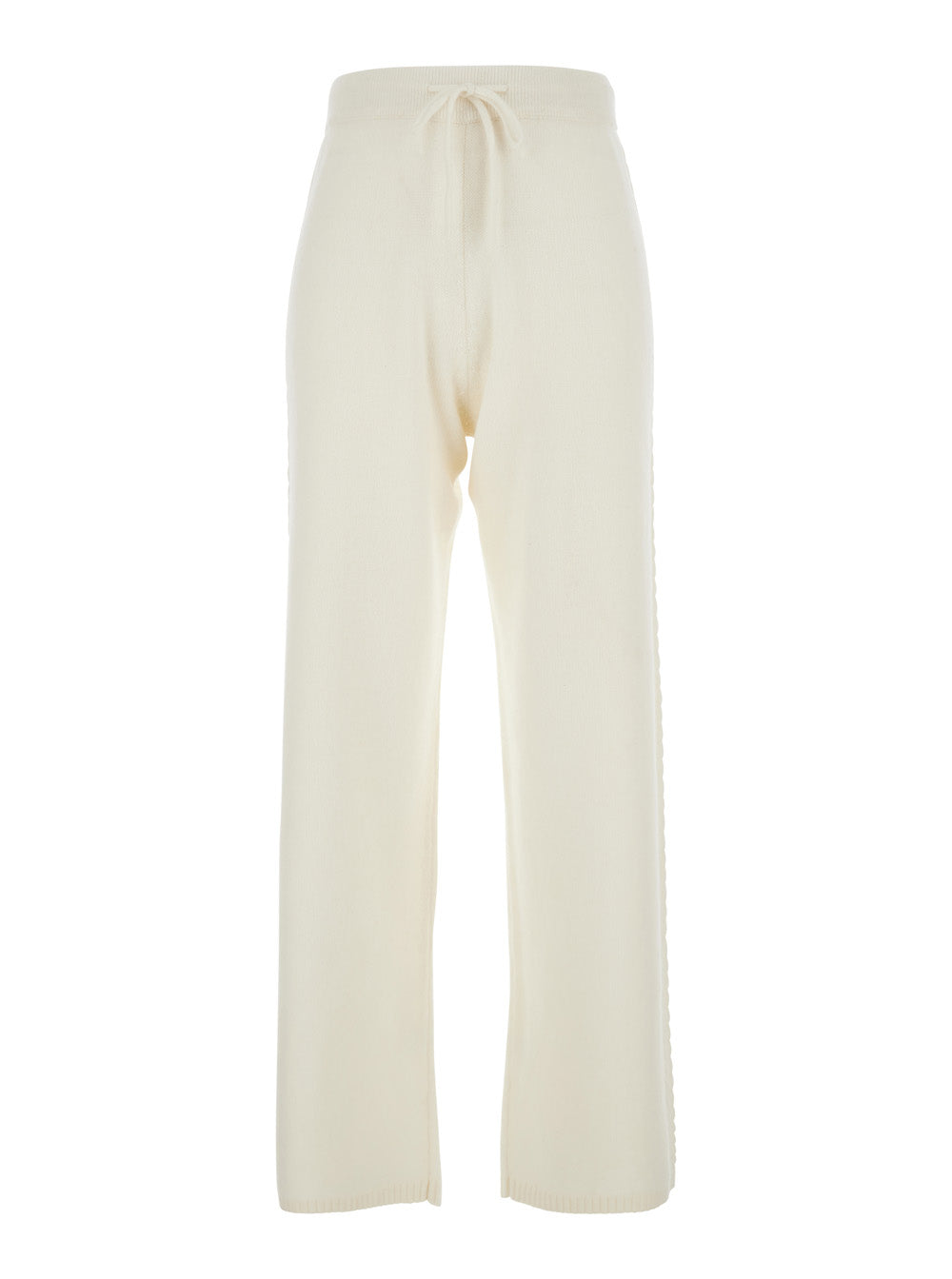 White Pants with Elastic Drawstring Waist in Cashmere Woman Trousers