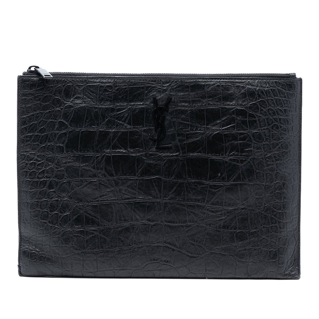 Croc Embossed Leather Monogram Document Holder
