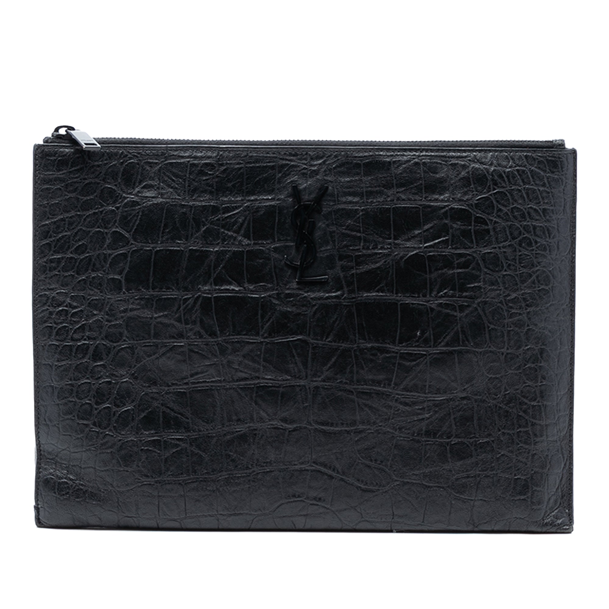 Croc Embossed Leather Monogram Document Holder