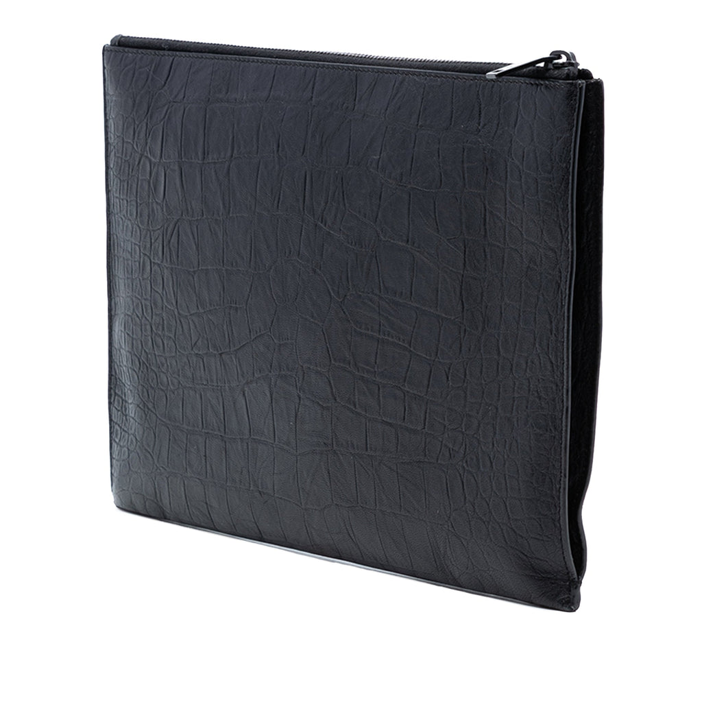 Croc Embossed Leather Monogram Document Holder