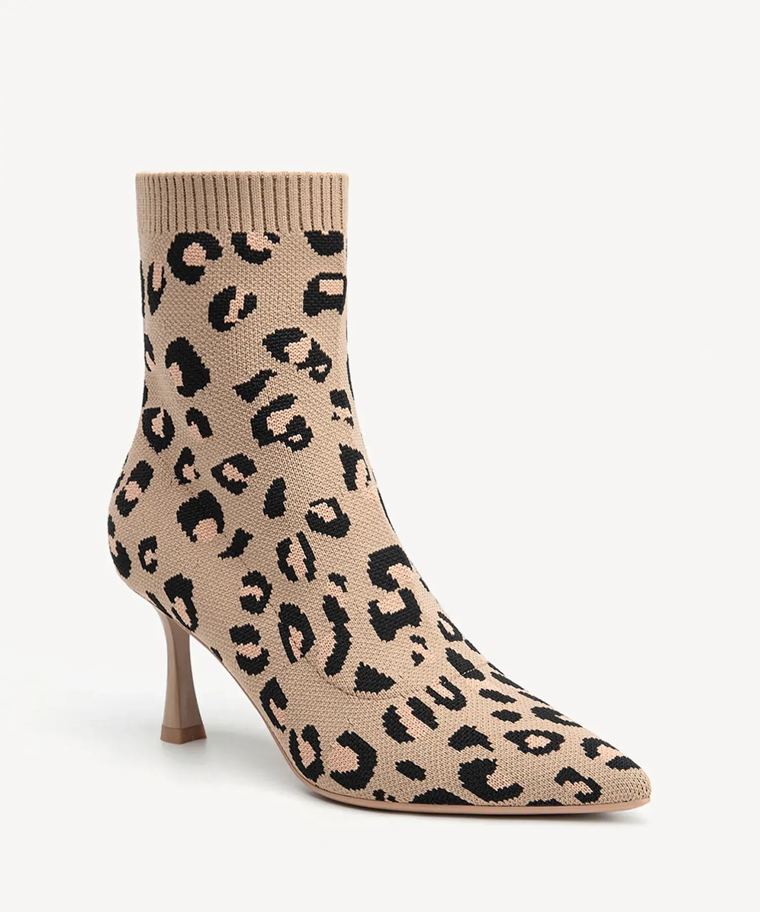 CloudMile Minimalist Pointed Toe Sock Ankle Boot - Leopard / US 6.5 | EU 37 | UK 4.5