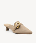 EasyChic Buckle Pointed Toe Kitten Heeled Mule - Apricot / US 8.5 | EU 39.5 | UK 6.5