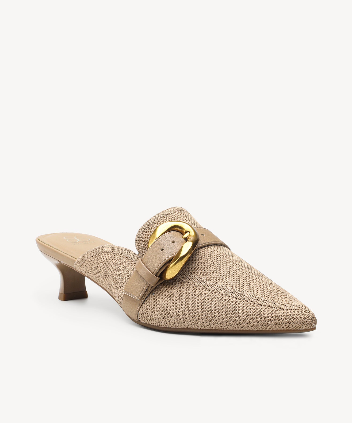 EasyChic Buckle Pointed Toe Kitten Heeled Mule - Apricot / US 9 | EU 40 | UK 7