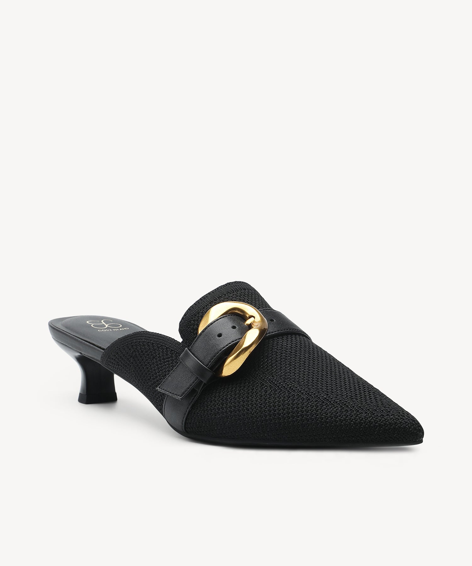EasyChic Buckle Pointed Toe Kitten Heeled Mule - Black / US 7 | EU 37.5 | UK 5