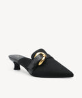 EasyChic Buckle Pointed Toe Kitten Heeled Mule - Black / US 9 | EU 40 | UK 7