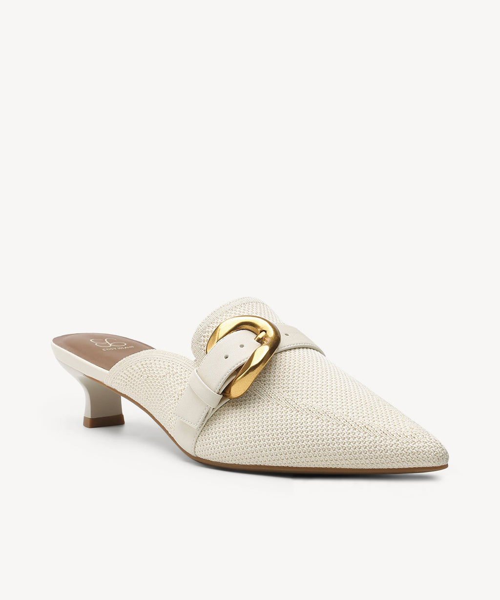 EasyChic Buckle Pointed Toe Kitten Heeled Mule
