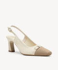 Colorblock Square Toe Heeled Slingback - White/Apricot / US 7.5 | EU 38 | UK 5.5