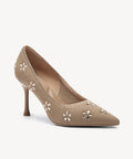 Crystal Flower Pointed Toe Heeled Pump - Apricot / US 10 | EU 41.5 | UK 8