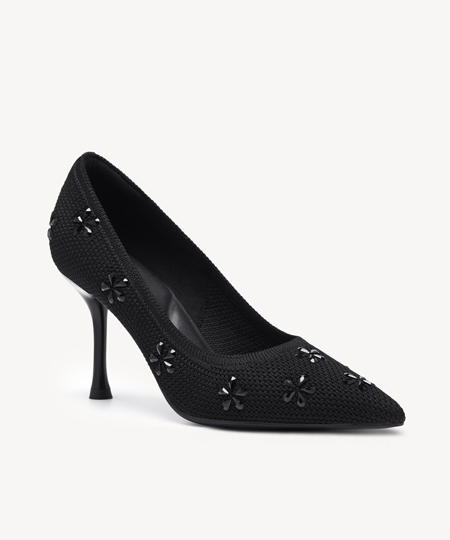 Crystal Flower Pointed Toe Heeled Pump - Black / US 6.5 | EU 37 | UK 4.5