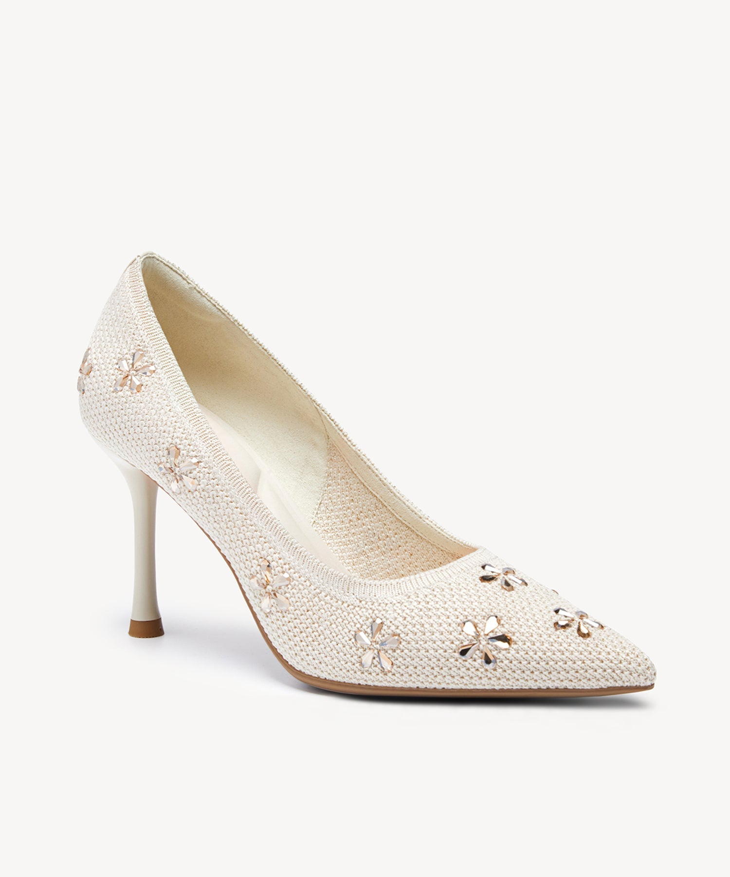 Crystal Flower Pointed Toe Heeled Pump - Cream / US 10 | EU 41.5 | UK 8