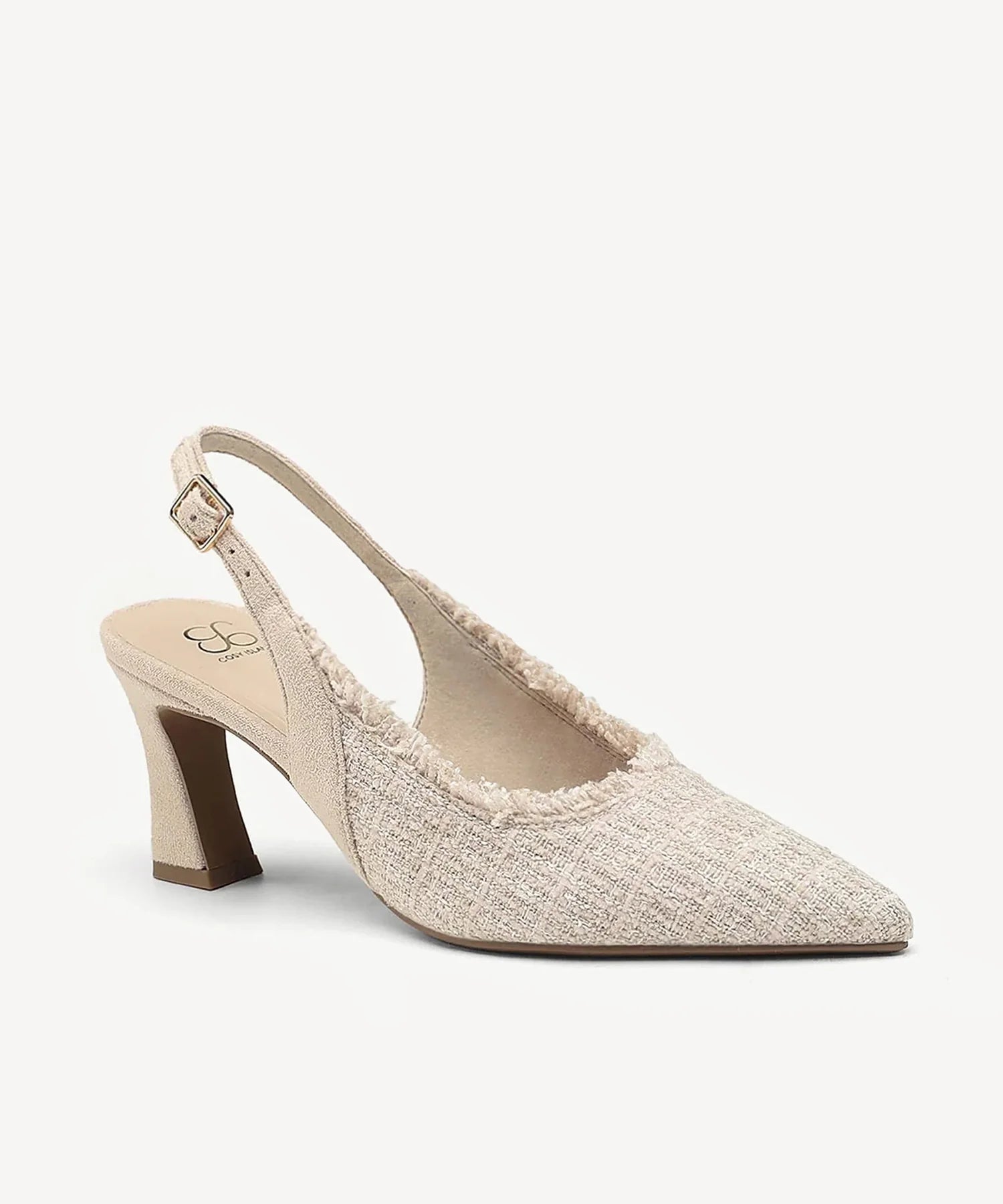 TweedChloe Pointed Toe Block Heeled Slingback - Beige / US 9.5 | EU 41 | UK 7.5