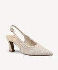 TweedChloe Pointed Toe Block Heeled Slingback - Beige / US 6.5 | EU 37 | UK 4.5