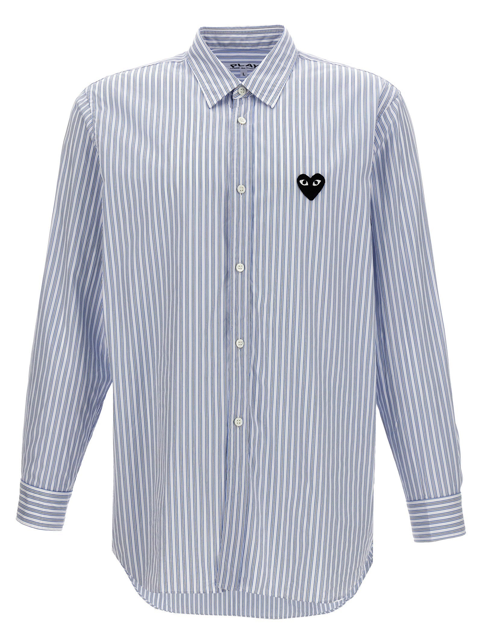 Comme Des Garçons Play Logo-Patch Striped Shirt — Blue