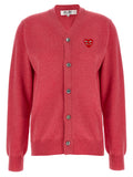 Comme Des Garçons Play Wool Mélange Double Emblem Cardigan — Red