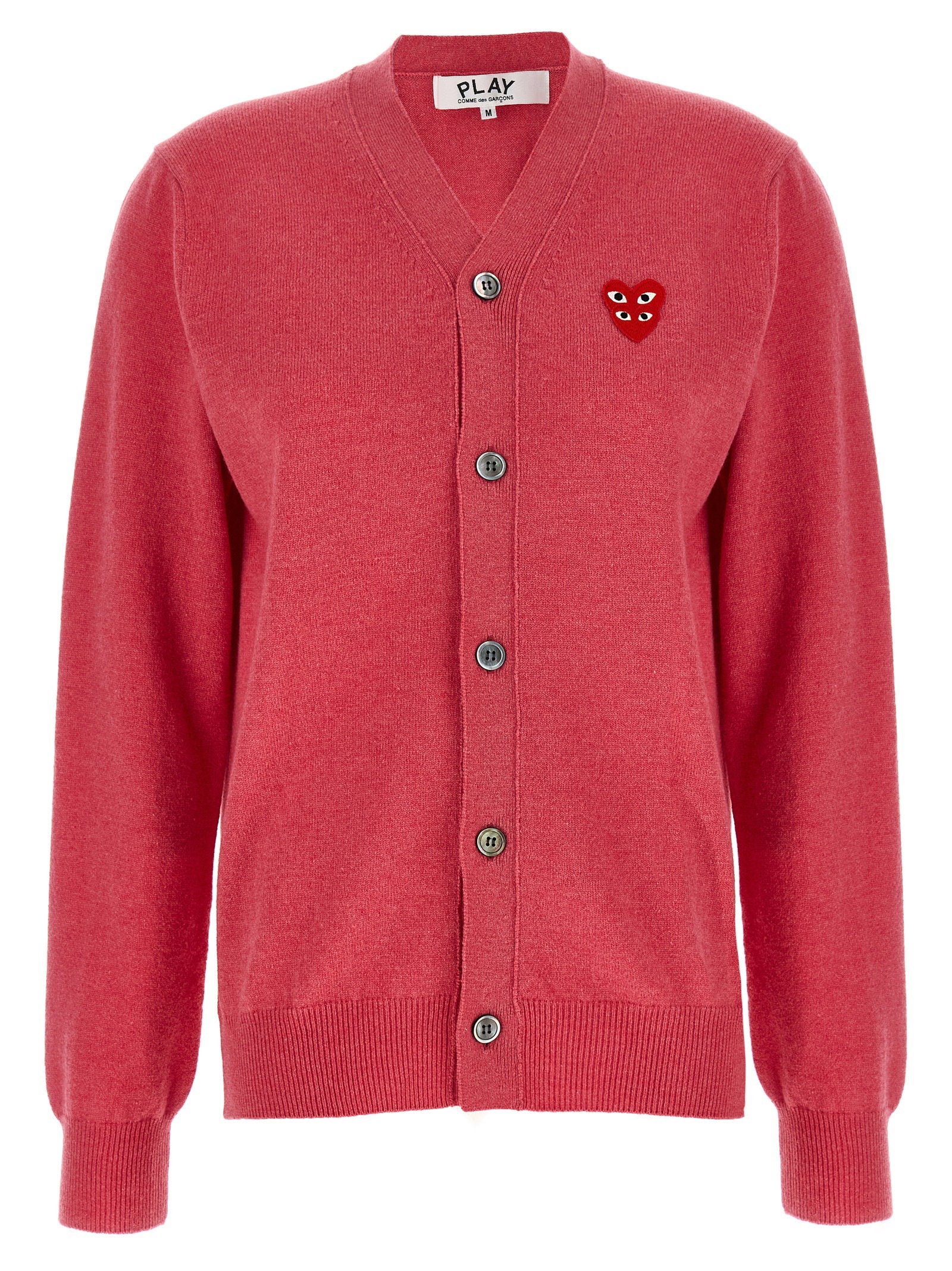 Comme Des Garçons Play Wool Mélange Double Emblem Cardigan — Red