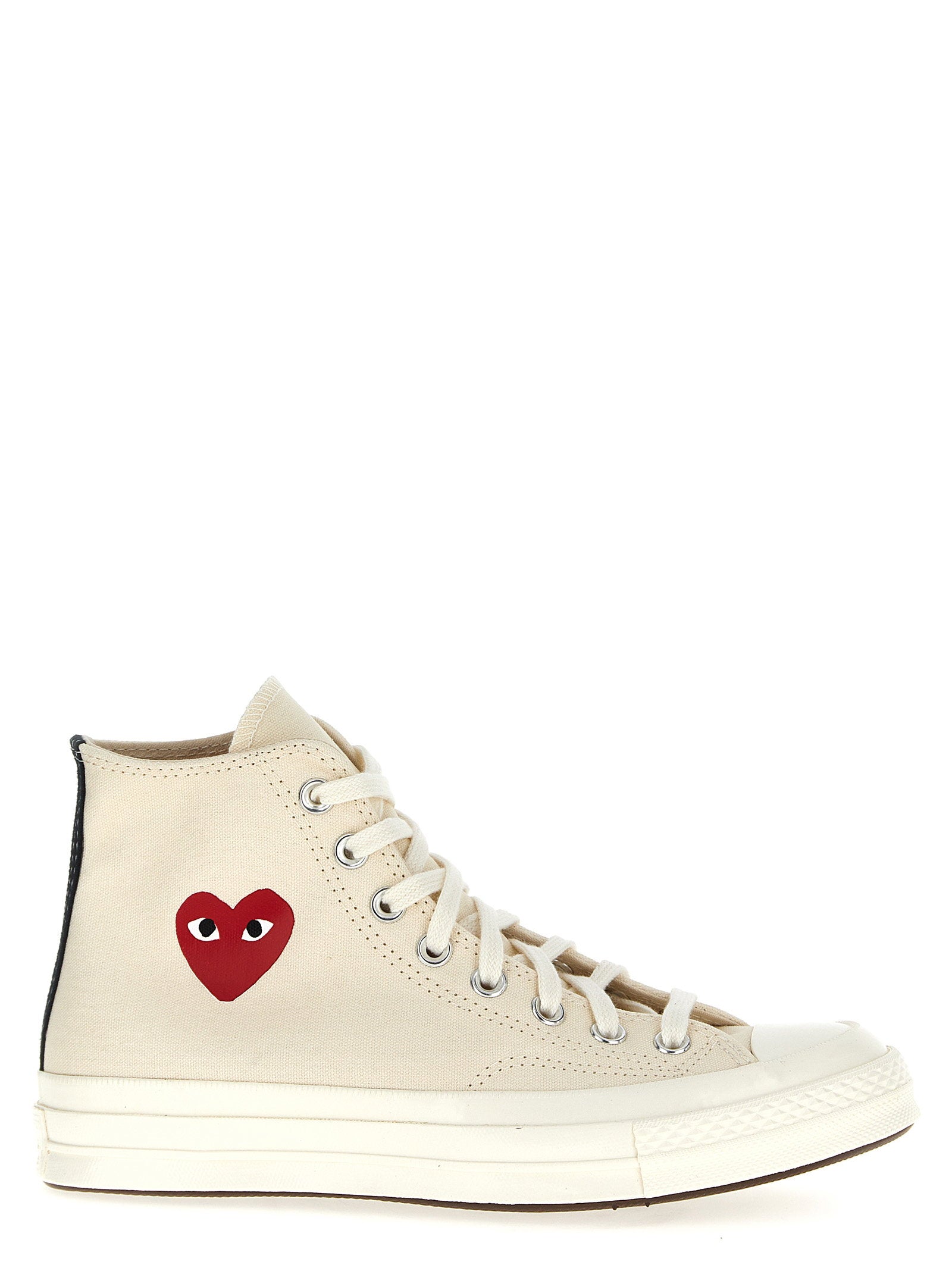 Comme Des Garçons Play Heart-Print Canvas High-Top Sneaker — Cream
