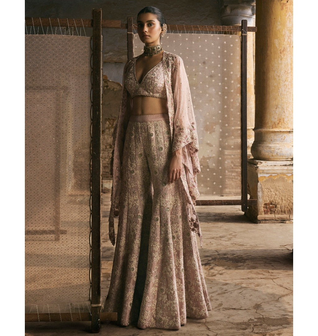 Dupion Dori Work Cape And Sharara Set By KYNAH, Luxury Indian Fashion & Bridal Wear
