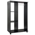 Open Wardrobe on Wheels, Small Wardrobe with Clothes Rail, 3 Storage Shelves, Black