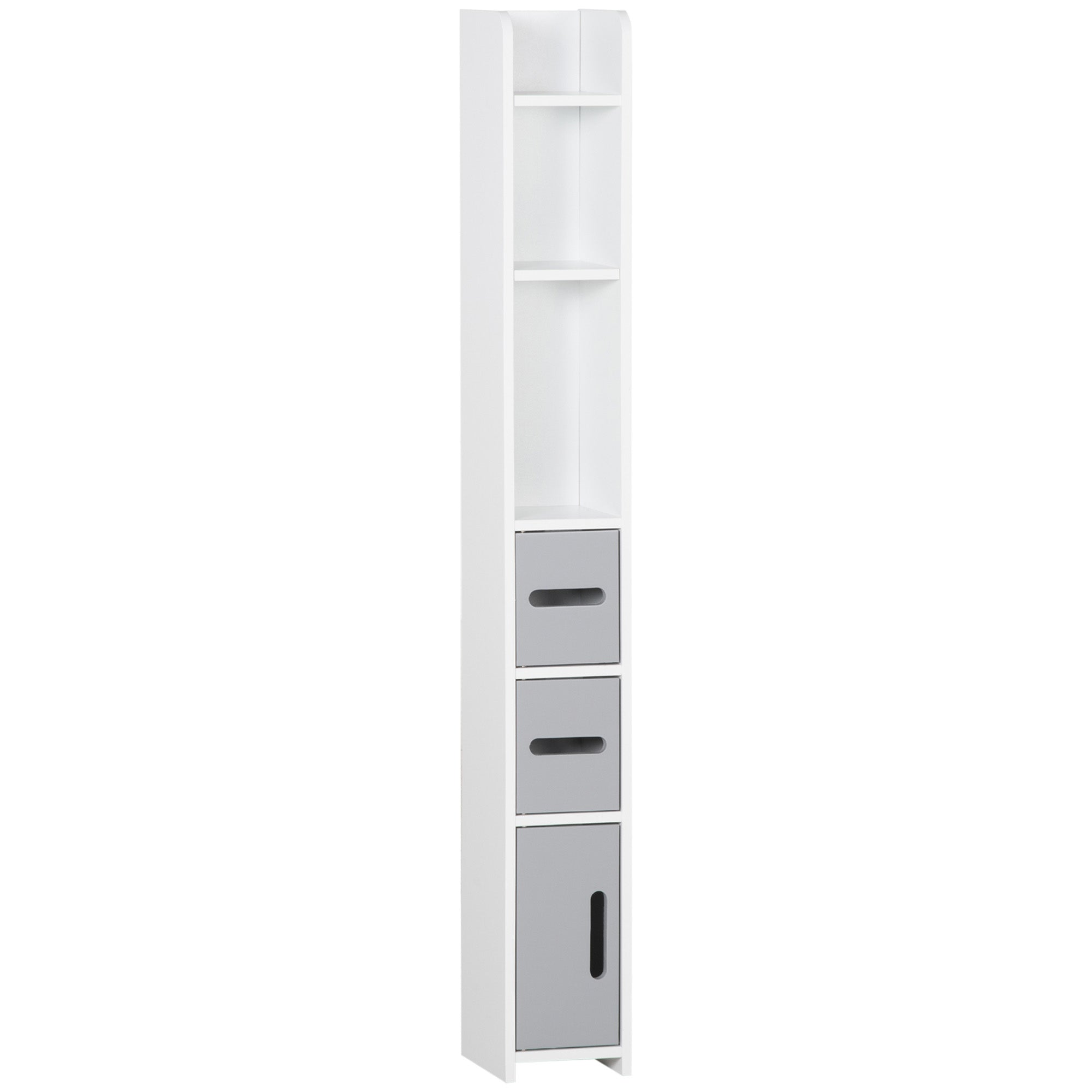Freestanding Tall Bathroom Cabinet with Open Shelves and 3 Cupboards with Door, Grey