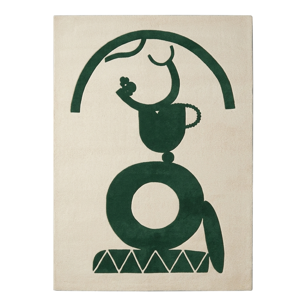 Abstract Green Totem Hand Tufted Rug