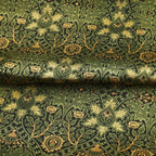 Vintage Green Silk Scarf with Ornate Gold Motifs