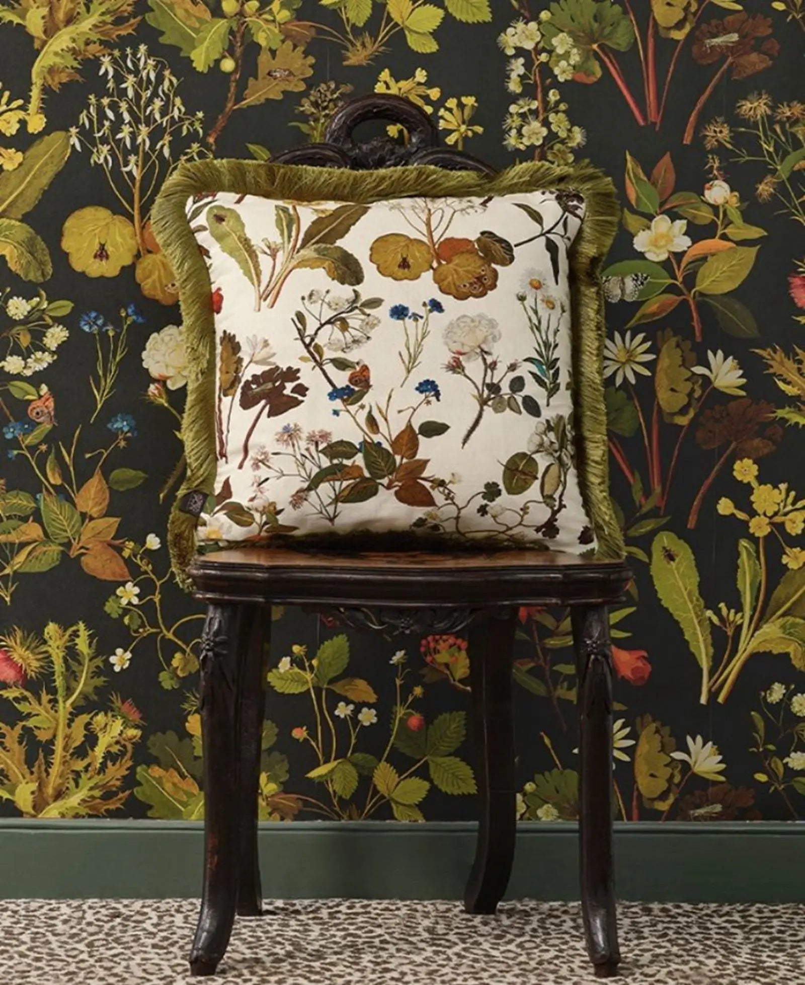 Wildflower Herbarium Forest-Green Mural