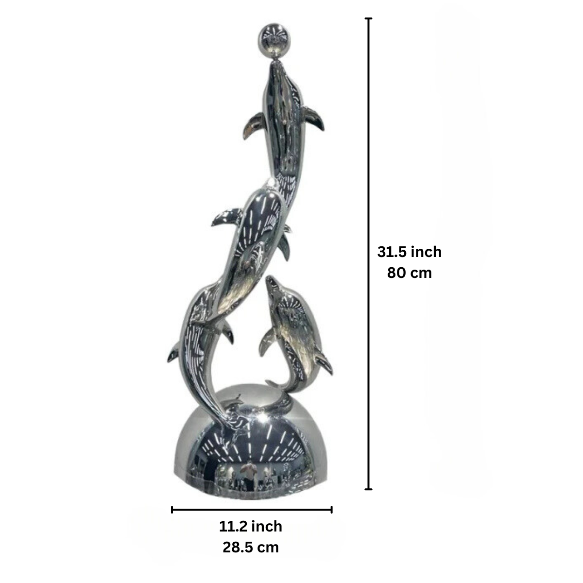 ArtZ® Miami Dolphins Stainless Steel Sculpture - 4 Jumping Dolphins 31.5 by 11.2 inch (80 x 28.5 cm)