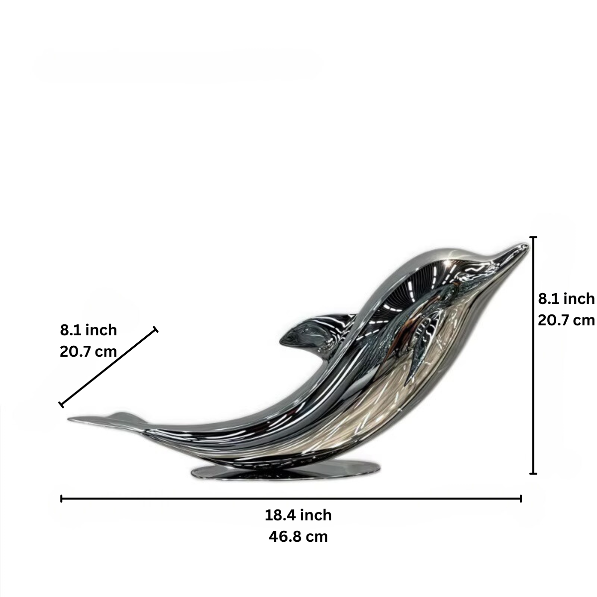 ArtZ® Miami Dolphins Stainless Steel Sculpture - 1 Swimming Dolphin 18.4 by 8.1 inch  (46.8 x 20.7 cm)