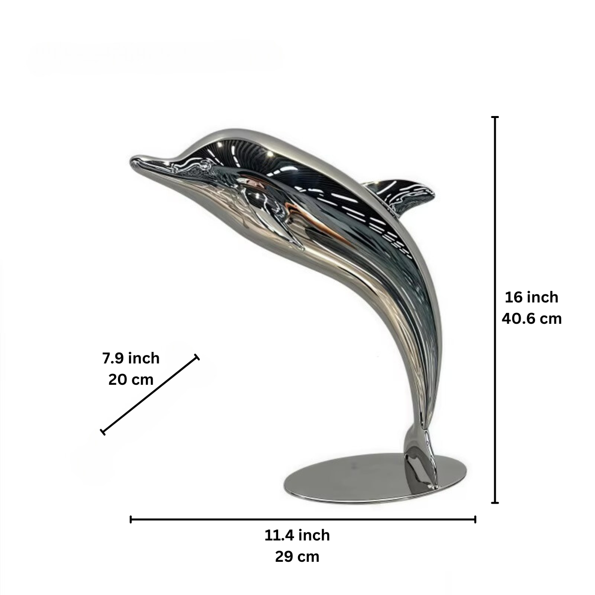 ArtZ® Miami Dolphins Stainless Steel Sculpture - 1 Jumping Dolphin 16 by 11.4 inch (40.6 x 29 cm)