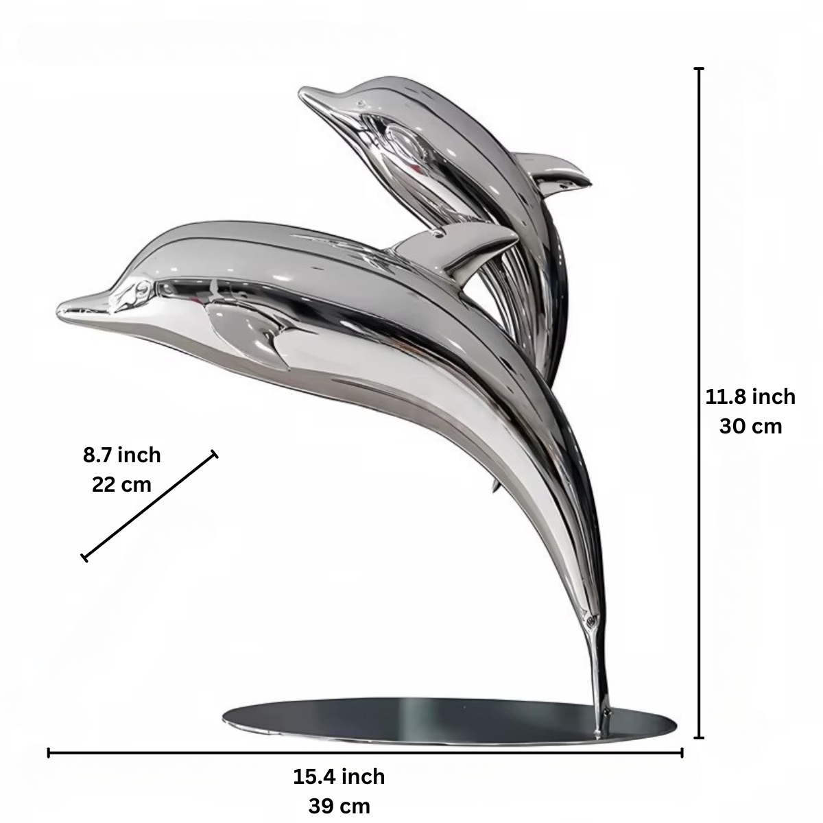 ArtZ® Miami Dolphins Stainless Steel Sculpture - 2 Jumping Dolphins 15.4 by 11.8 inch (39 x 30 cm)