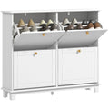 Narrow Shoe Cabinet with Wave-like Panels & 4 Flip Drawers for 16 Pairs of Shoes, White