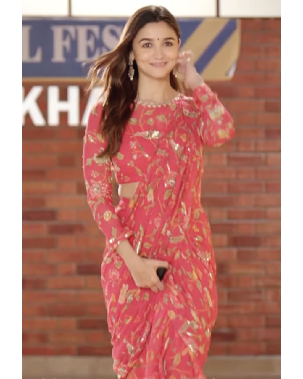 Pink Georgette Embroidery Pre-Stitched Sari Set By KYNAH, Luxury Indian Fashion & Bridal Wear