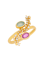 Anillo Cassara Aguamarina y Fucsia