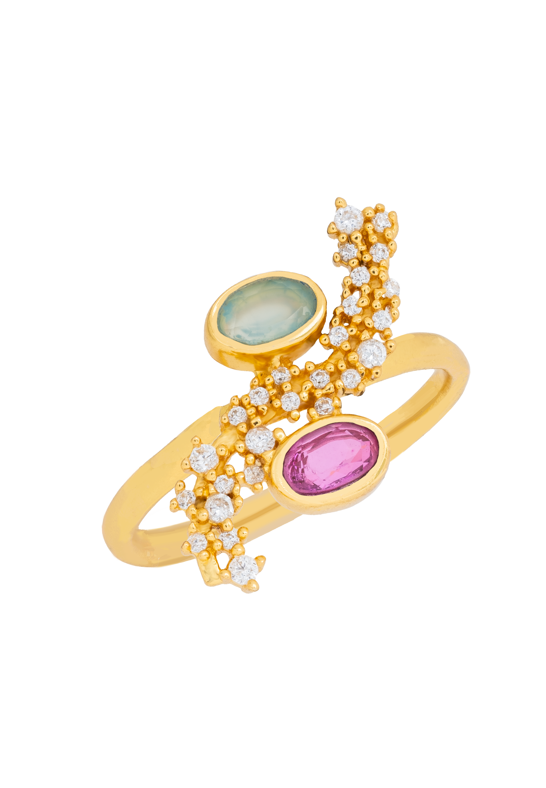 Anillo Cassara Aguamarina y Fucsia