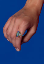 Anillo Rivoli Rosetón Aguamarina y Morado