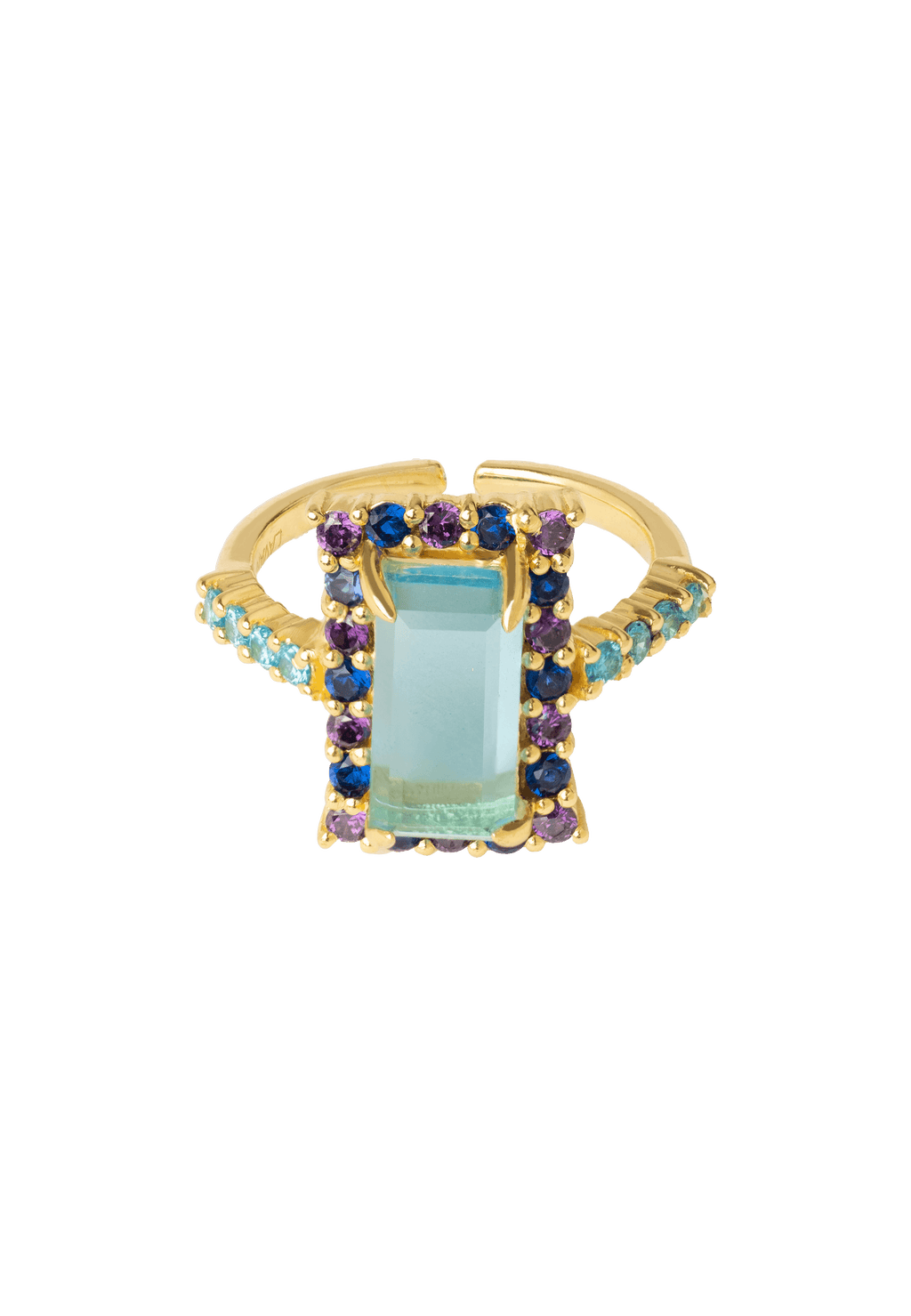 Anillo Rivoli Rosetón Aguamarina y Morado