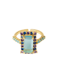 Anillo Rivoli Rosetón Aguamarina y Morado