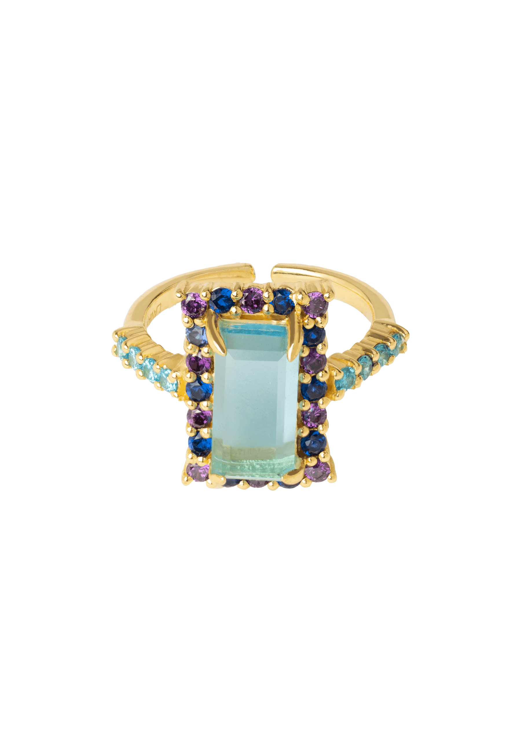 Anillo Rivoli Rosetón Aguamarina y Morado