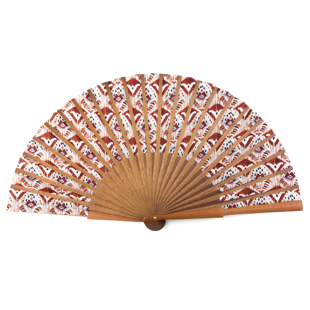 Ikat-Inspired Silk Fan – Handmade in Spain with Bocapi Wood