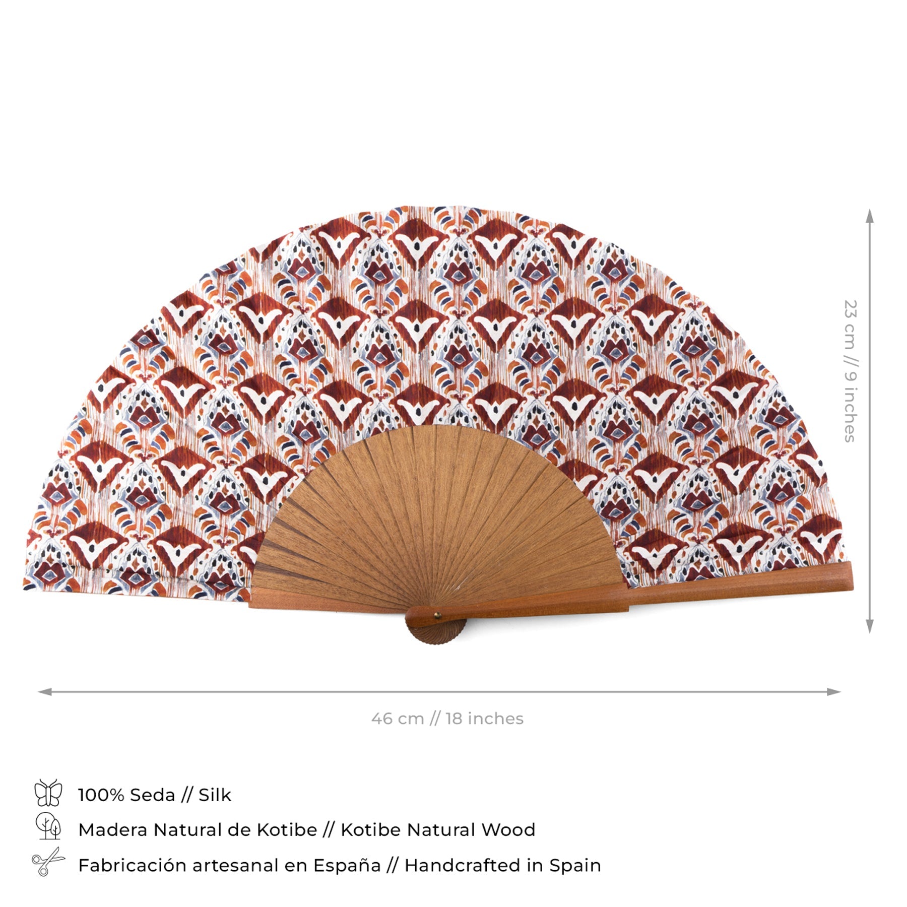 Ikat-Inspired Silk Fan – Handmade in Spain with Bocapi Wood