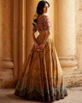 Beige Embroidered Blouse with Mustard Lehenga Set By KYNAH, Luxury Indian Fashion & Bridal Wear