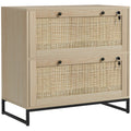 2-Drawer Rattan Filing Cabinet with Lock & Adjustable Hanging Bar for Letters, Natural