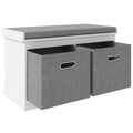 Entryway Bench with Cushion and 2 Fabric Drawers, Shoe Storage Bench for Hallway, White