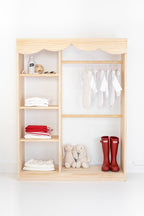 Armario Montessori de madera maciza con perchero y estantes